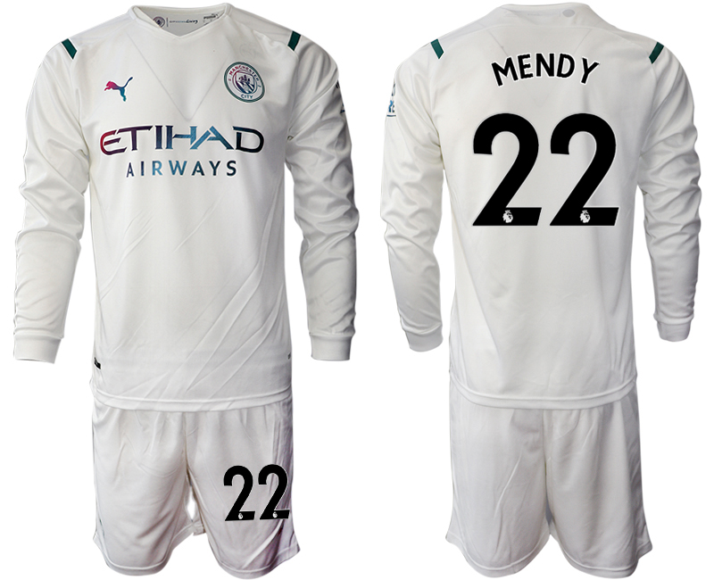Men 2021-2022 Club Manchester city away white Long Sleeve #22 Soccer Jersey->manchester city jersey->Soccer Club Jersey